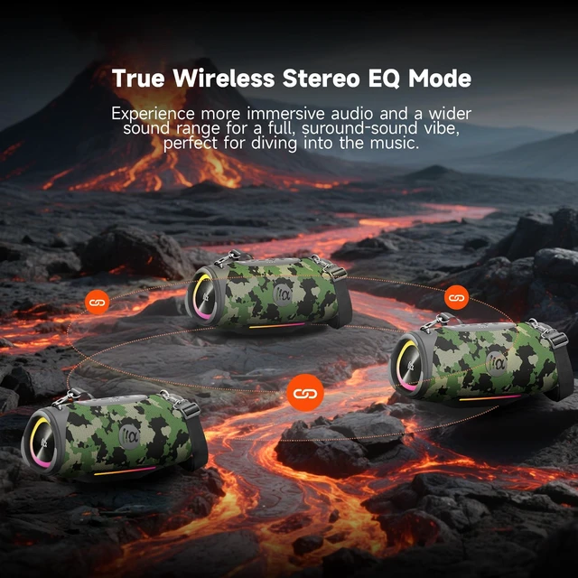 Alt view image 5 of 7 - Outdoor Speaker, 120W Peak Big Portable Speakers, 95dB Loud Wireless Bluetooth bocinas with Dass, IPX7 Waterproof, 20H, Proadcast Pairing, Audio AUX, Subwoofer, BoomBox for Party, Beach, Travel
