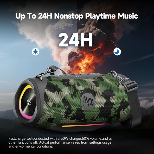 Alt view image 6 of 7 - Outdoor Speaker, 120W Peak Big Portable Speakers, 95dB Loud Wireless Bluetooth bocinas with Dass, IPX7 Waterproof, 20H, Proadcast Pairing, Audio AUX, Subwoofer, BoomBox for Party, Beach, Travel