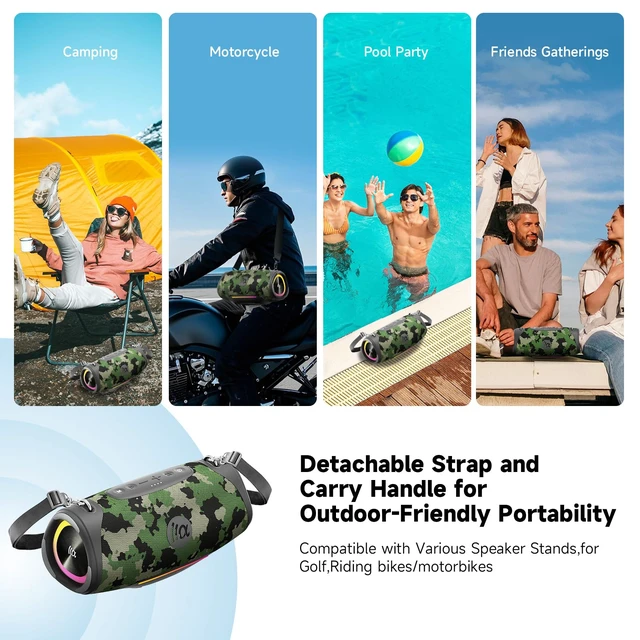 Alt view image 7 of 7 - Outdoor Speaker, 120W Peak Big Portable Speakers, 95dB Loud Wireless Bluetooth bocinas with Dass, IPX7 Waterproof, 20H, Proadcast Pairing, Audio AUX, Subwoofer, BoomBox for Party, Beach, Travel