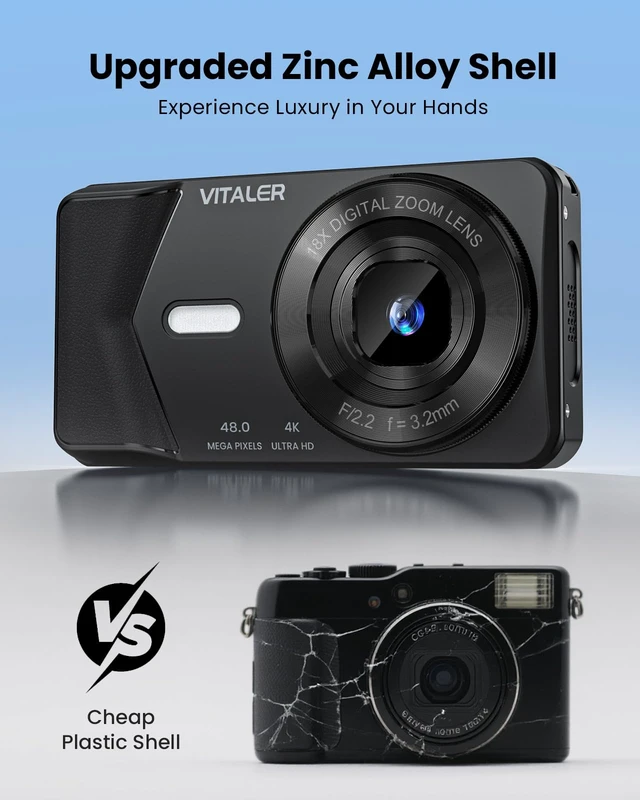Alt view image 2 of 7 - Digital Camera 4K Vlogging, Autofocus 48MP and 32G Card,Metal Shell, Black Built-in 2000mAh Battery, Non-Slip Handle,48MP with Flash, 2.8" Screen, 18X Zoom for Beginner Teens Kids,Party & Travel