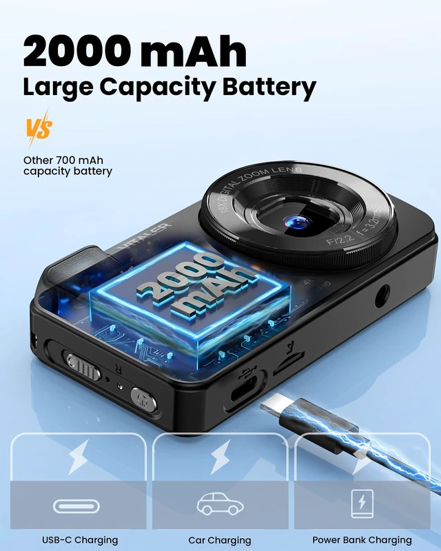 Alt view image 4 of 7 - Digital Camera 4K Vlogging, Autofocus 48MP and 32G Card,Metal Shell, Black Built-in 2000mAh Battery, Non-Slip Handle,48MP with Flash, 2.8" Screen, 18X Zoom for Beginner Teens Kids,Party & Travel