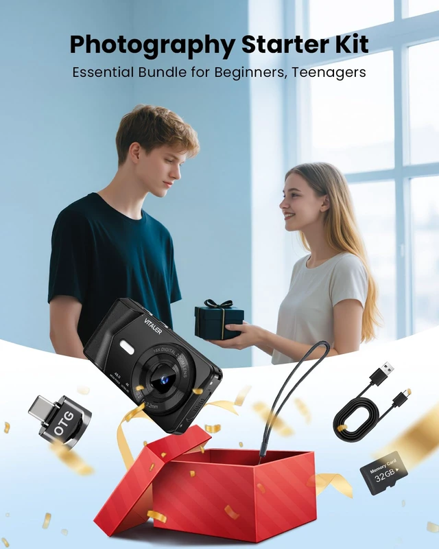 Alt view image 7 of 7 - Digital Camera 4K Vlogging, Autofocus 48MP and 32G Card,Metal Shell, Black Built-in 2000mAh Battery, Non-Slip Handle,48MP with Flash, 2.8" Screen, 18X Zoom for Beginner Teens Kids,Party & Travel