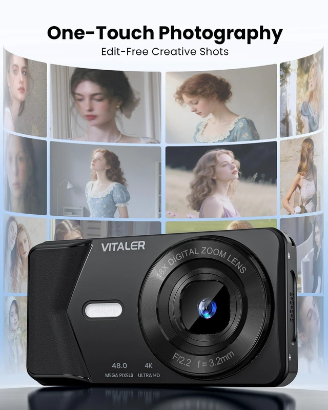 Alt view image 6 of 7 - Digital Camera 4K Vlogging, Autofocus 48MP and 32G Card,Metal Shell, Black Built-in 2000mAh Battery, Non-Slip Handle,48MP with Flash, 2.8" Screen, 18X Zoom for Beginner Teens Kids,Party & Travel