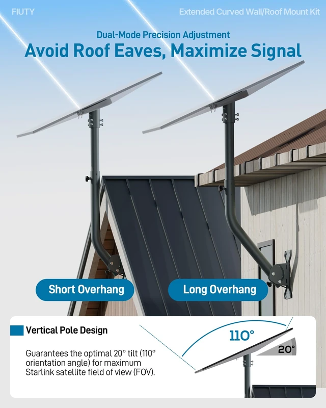 Alt view image 4 of 7 - Starlink Mount for Standard 4/4X/Gen3/V3, Metal Starlink Roof Mount Starlink Standard 4 Mount Consists of Pipe Adapter, Adjustable Base and Thickened Steel Pole (Extended Curved Tube - Upward)
