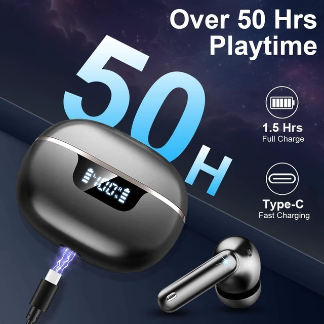 Alt view image 4 of 7 - Wireless Earbuds, 2026 Bluetooth 5.4 Headphones HiFi Stereo, 50H Playtime In Ear Buds Deep Bass with 4 ENC Noise Cancelling Mics, IP7 Waterproof Wireless Earphones with LED Display, Fast Charging Case