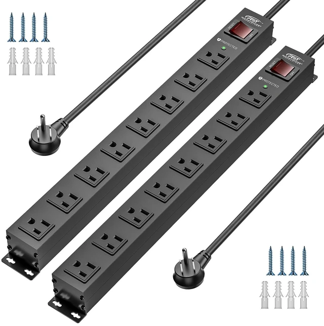Main image of 2 Pack 8 Outlet Heavy Duty Power Strip with Switch,15A/1875W, 6FT 2100J Surge Protector Power Strip, 1.7'' Wide Spaced Metal Power Strip for Workshop Garage Home School