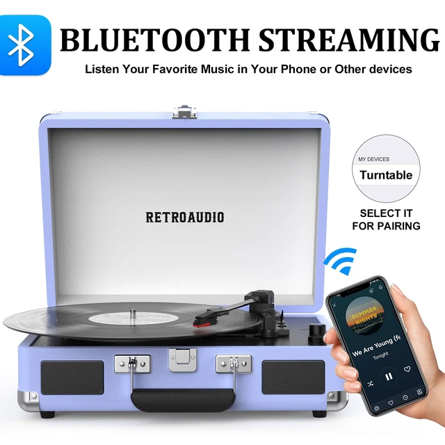 Alt view image 2 of 7 - Vinyl Record Player 3 Speed Bluetooth Portable Suitcase Belt-Driven Record Player with 2 Built-in Stereo Speakers Vinyl Vintage Turntable Records Player with RCA Line Out, AUX Out (Purple)