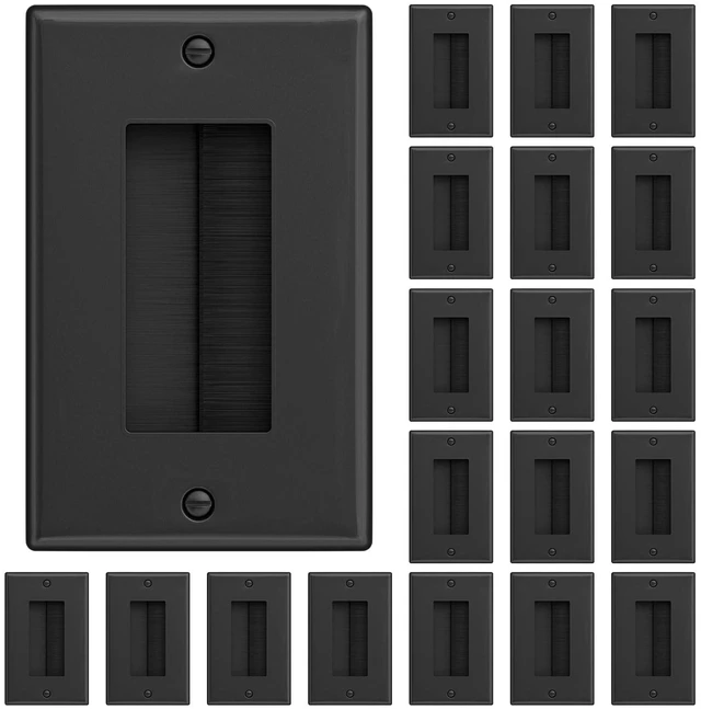 Main image of Brush Wall Plate (20 Pack), Cable Pass Through Plate, Black Insert for Low Voltage Cables Wires, Single Gang Cable Access Strap, Wall Socket for HDTV, Home Theater Systems