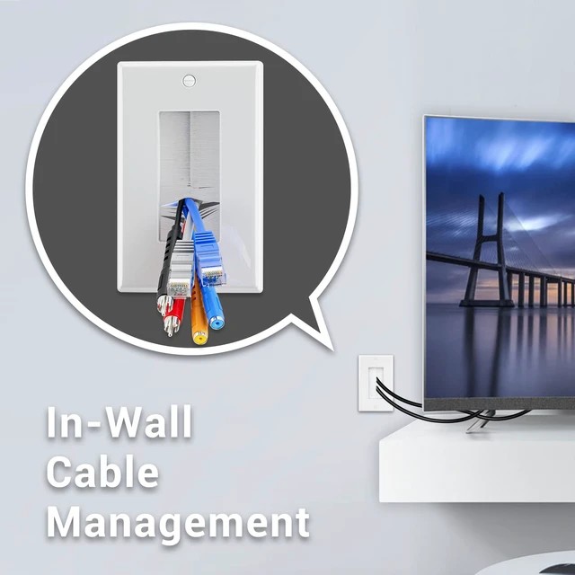 Alt view image 5 of 6 - Brush Wall Plate (20 Pack), Cable Pass Through Plate, White Insert for Low Voltage Cables Wires, Single Gang Cable Access Strap, Wall Socket for HDTV, Home Theater Systems
