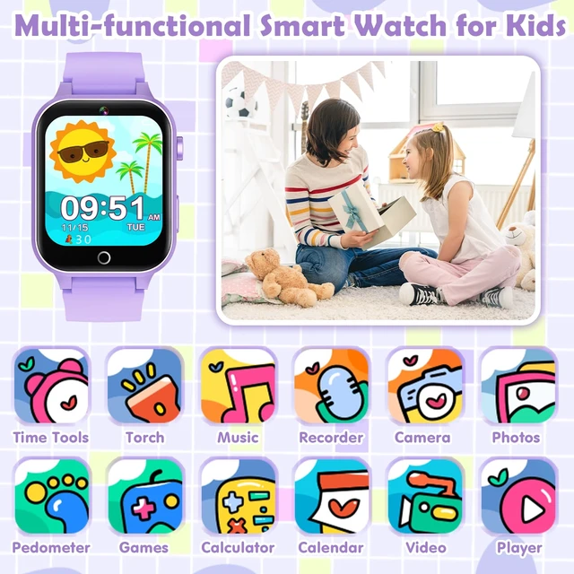 Alt view image 2 of 7 - Kids Games Watch with 26 Puzzle Games HD Touch Screen Camera Alarm Clock Portable touch watch, birthday toy gift for boys girls ages 4-12 with games purple