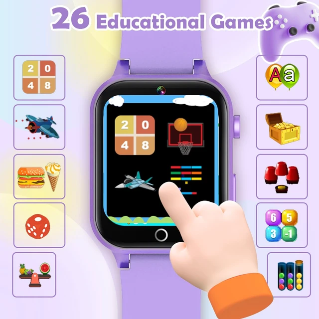 Alt view image 4 of 7 - Kids Games Watch with 26 Puzzle Games HD Touch Screen Camera Alarm Clock Portable touch watch, birthday toy gift for boys girls ages 4-12 with games purple