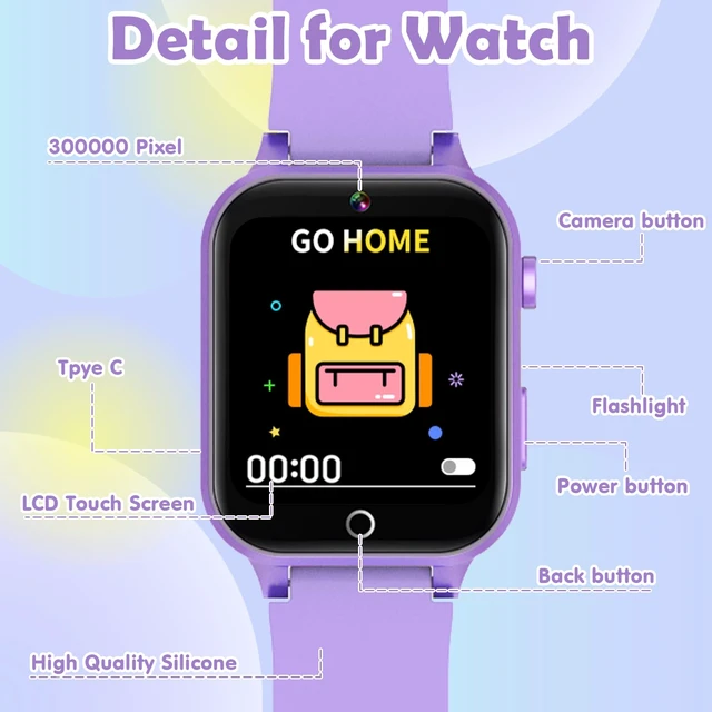 Alt view image 5 of 7 - Kids Games Watch with 26 Puzzle Games HD Touch Screen Camera Alarm Clock Portable touch watch, birthday toy gift for boys girls ages 4-12 with games purple
