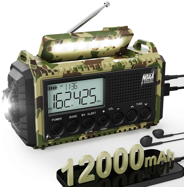 Main image of AUTO NOAA Emergency Weather Radio with Clear Signal, 2X Faster Hand Crank & 12000 Battery Operated, SW/AM/FM Portable Solar Radio with 6-Way Power, Flashlight, Phone Charger, SOS for Home, Outdoor