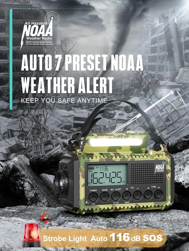 Alt view image 2 of 7 - AUTO NOAA Emergency Weather Radio with Clear Signal, 2X Faster Hand Crank & 12000 Battery Operated, SW/AM/FM Portable Solar Radio with 6-Way Power, Flashlight, Phone Charger, SOS for Home, Outdoor