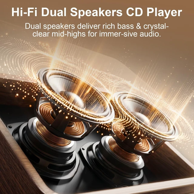 Alt view image 2 of 7 - CD Player Portable Bluetooth Retro CD Players Rechargeable 3600mAh Vintage CD-Player with Dual Speakers Hifi Sound & Radio & Remote Control Support USB/AUX Playback Headphone Jack