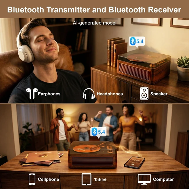 Alt view image 3 of 7 - CD Player Portable Bluetooth Retro CD Players Rechargeable 3600mAh Vintage CD-Player with Dual Speakers Hifi Sound & Radio & Remote Control Support USB/AUX Playback Headphone Jack