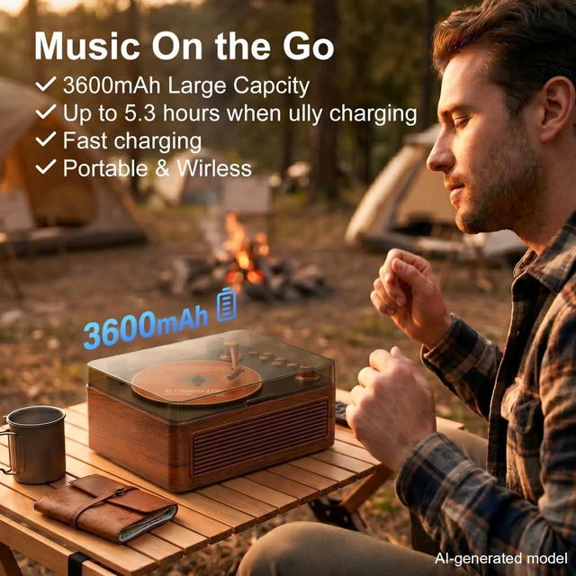 Alt view image 4 of 7 - CD Player Portable Bluetooth Retro CD Players Rechargeable 3600mAh Vintage CD-Player with Dual Speakers Hifi Sound & Radio & Remote Control Support USB/AUX Playback Headphone Jack