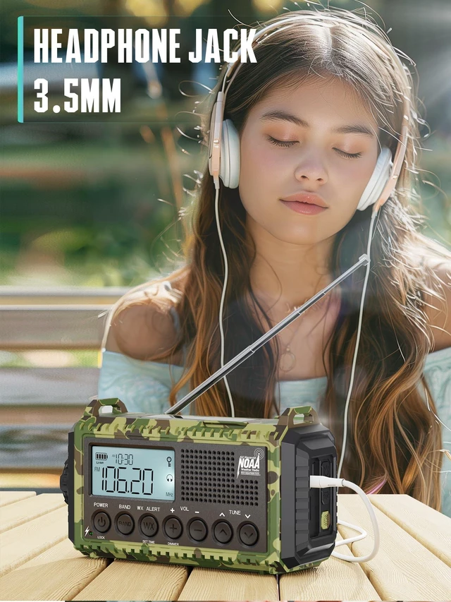 Alt view image 7 of 7 - AUTO NOAA Emergency Weather Radio with Clear Signal, 2X Faster Hand Crank & 12000 Battery Operated, SW/AM/FM Portable Solar Radio with 6-Way Power, Flashlight, Phone Charger, SOS for Home, Outdoor