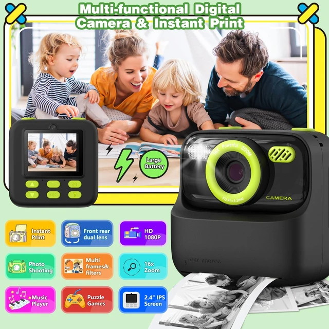 Alt view image 2 of 7 - Kids Instant Print Camera, Birthday Gifts for Boys and Girls, Kids Digital Camera Toys, 1080P HD Video, 3 4 5 6 7 8 9 10 11 12 Year Old Boy Gifts/Girl Gifts (Black)