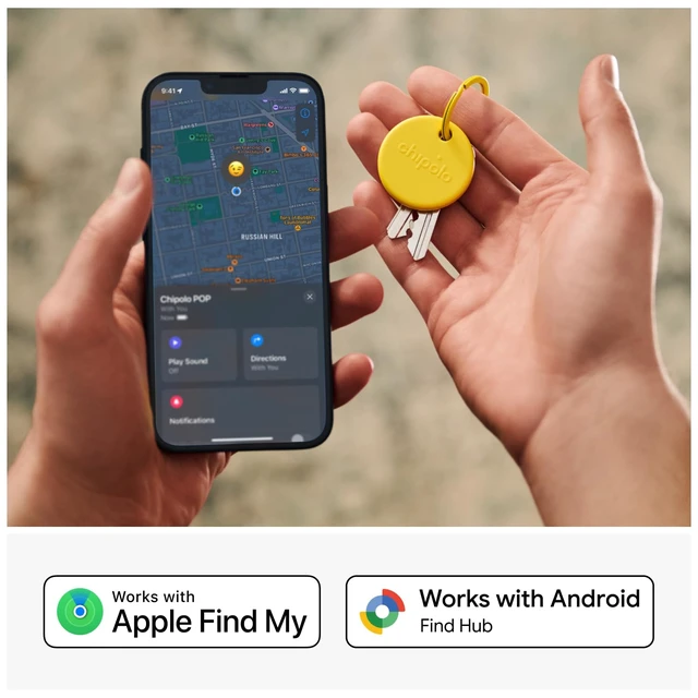 Alt view image 2 of 7 - POP Tracker Tag - Colorful, Compatible, Loud Bluetooth Tracker With Call Your Phone & Out of Range Alert, Works with Apple Find My or Find Hub on Android (Yellow)