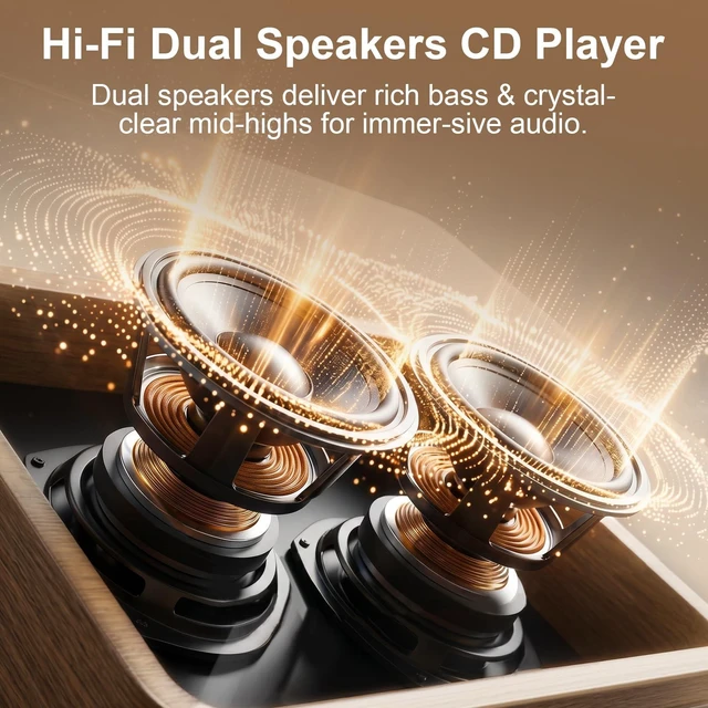 Alt view image 2 of 7 - CD Player Portable Bluetooth Retro CD Players Rechargeable 3600mAh Vintage CD-Player with Dual Speakers Hifi Sound & Radio & Remote Control Support USB/AUX Playback Headphone Jack