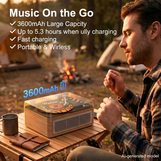 Alt view image 5 of 7 - CD Player Portable Bluetooth Retro CD Players Rechargeable 3600mAh Vintage CD-Player with Dual Speakers Hifi Sound & Radio & Remote Control Support USB/AUX Playback Headphone Jack
