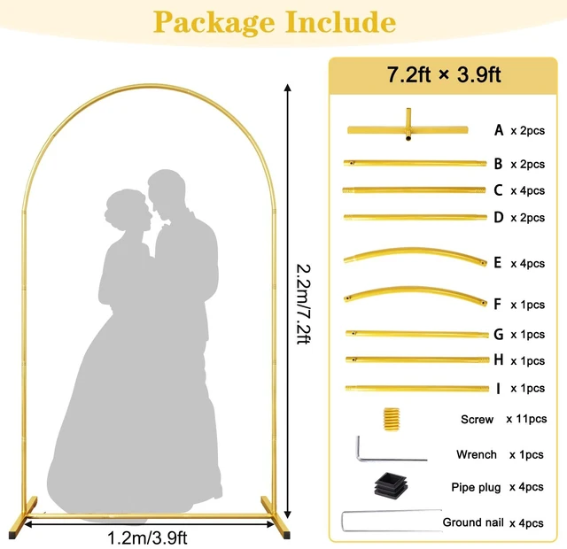 Alt view image 2 of 7 - 7.2FT Metal Arch Backdrop Stand, Gold Wedding Balloon Arch Stand Background Arch Stand Frame for Wedding Ceremony Birthday Halloween Party Baby Shower Garden Floral Decoration