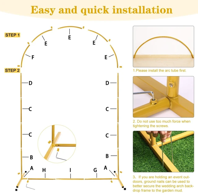 Alt view image 5 of 7 - 7.2FT Metal Arch Backdrop Stand, Gold Wedding Balloon Arch Stand Background Arch Stand Frame for Wedding Ceremony Birthday Halloween Party Baby Shower Garden Floral Decoration