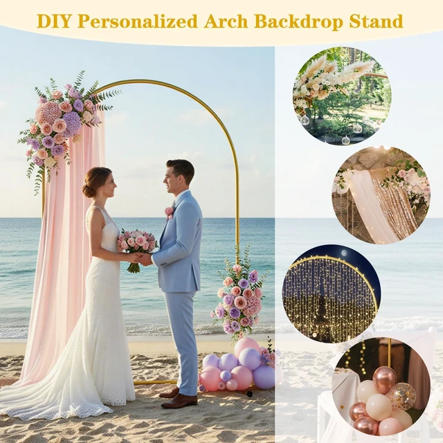 Alt view image 4 of 7 - 7.2FT Metal Arch Backdrop Stand, Gold Wedding Balloon Arch Stand Background Arch Stand Frame for Wedding Ceremony Birthday Halloween Party Baby Shower Garden Floral Decoration