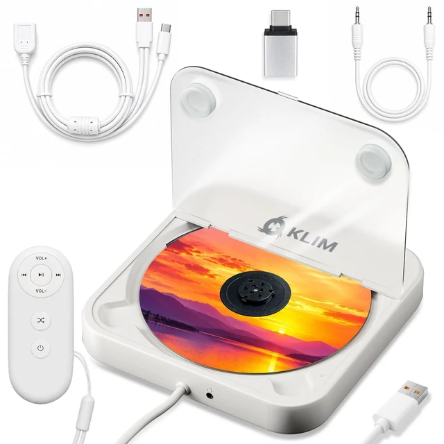 Main image of Car CD Player, Portable External Disc Drive, USB, AUX, Anti-Skip Plug and Play Setup, No Installation Needed, Works with Most Vehicles, Laptops Too, Remote Included - White