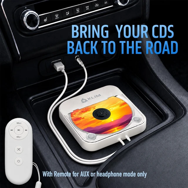 Alt view image 2 of 7 - Car CD Player, Portable External Disc Drive, USB, AUX, Anti-Skip Plug and Play Setup, No Installation Needed, Works with Most Vehicles, Laptops Too, Remote Included - White