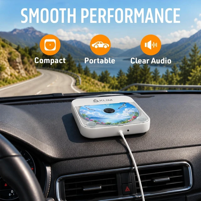 Alt view image 4 of 7 - Car CD Player, Portable External Disc Drive, USB, AUX, Anti-Skip Plug and Play Setup, No Installation Needed, Works with Most Vehicles, Laptops Too, Remote Included - White