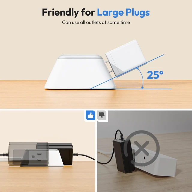 Alt view image 4 of 7 - Split Extension Cord 12FT, Twin Extension Cord Splitter with 3 AC Outlets on Each Side, 2 USB-A & 1 USB-C, Flat Plug Double Extension Cord for Behind Sofa Nightstands