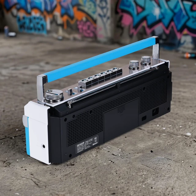 Alt view image 6 of 7 - Streetjam Retro Boombox Cassette Player & Recorder, Bluetooth 5.3 Wireless Speaker, FM/AM Radio, USB/SD MP3, AUX, Portable Handle (Blue/White)