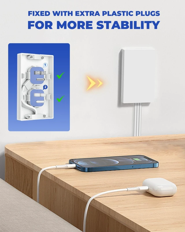 Alt view image 4 of 7 - Outlet Concealer, 10ft Flat Extension Cord, 3 Outlets, White 10ft Flat Extension Cord, Universal Outlet Concealer, 3 Built-In AC Outlets, Baby Proof Cable Management