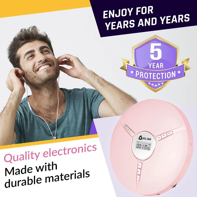 Alt view image 6 of 7 - Discman Portable CD Player with Headphones, Built-in Battery, MP3 Skip-Free and Shock-Resistant Playback, 5 EQ Effects, Supports SD Cards, WMA Files - Pink