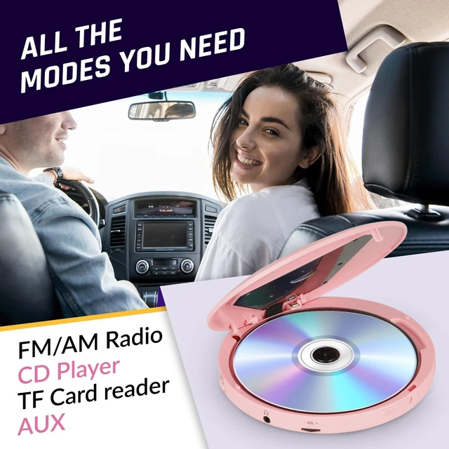 Alt view image 3 of 7 - Discman Portable CD Player with Headphones, Built-in Battery, MP3 Skip-Free and Shock-Resistant Playback, 5 EQ Effects, Supports SD Cards, WMA Files - Pink