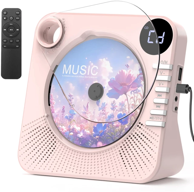Main image of CD Player with HiFi Dual Speaker Bluetooth/USB/AUX Mode for Home Pink Desktop CD Player with Remote Control,Dust Cover,LCD Display,Sleep Timer,EQ Sound,A-B Repeat,Kids,Gift
