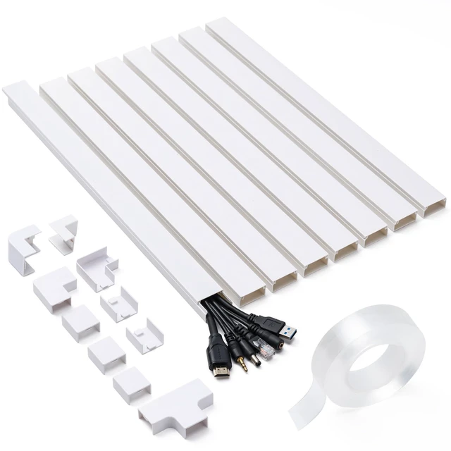 Main image of 126in Cord Hider Kit, Cord Covers 8X L15.7 W1.18 H0.6in, White for Wires on Wall, Cable Hider Cord Organizer, Wire Hiders for TV on Wall, Cord Concealer, Cable Cover Wall Wire Management
