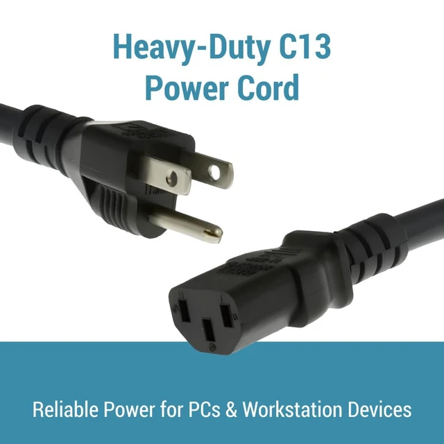 Alt view image 2 of 7 - Heavy Duty AC Power Cord 8ft (2.4m), NEMA 5-15P to C13 3 Prong Replacement Power Cord, 15A/125V, 14 AWG, NEMA 5-15P to IEC 60320 C13 for PC, Monitor and Workstation Devices