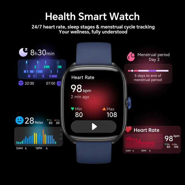 Alt view image 5 of 7 - Smart Watches for Men and Women(Answer/Call), AMOLED Fitness Tracker Watch Smart Watch for Android and iPhone, with Answer/Make Call, 24/7 Heart Rate/Sleep Monitor, 3 ATM Waterproof, 110+ Sport Modes