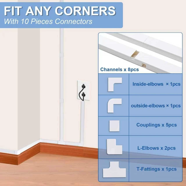 Alt view image 2 of 7 - 126in Cord Hider Kit, Cord Covers 8X L15.7 W1.18 H0.6in, White for Wires on Wall, Cable Hider Cord Organizer, Wire Hiders for TV on Wall, Cord Concealer, Cable Cover Wall Wire Management