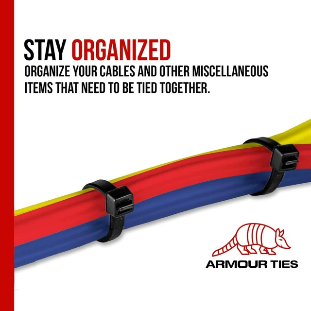 Alt view image 4 of 7 - 7.5 Inch Black Zip Ties, 50 lb Tensile Strength, 1000-Pack Professional-Grade Nylon Cable Ties, Weather Resistant for Indoor Outdoor, for Electrical, Automotive, Home DIY, Self-Locking