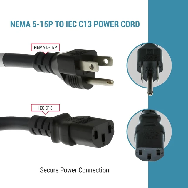 Alt view image 4 of 7 - Heavy Duty AC Power Cord 8ft (2.4m), NEMA 5-15P to C13 3 Prong Replacement Power Cord, 15A/125V, 14 AWG, NEMA 5-15P to IEC 60320 C13 for PC, Monitor and Workstation Devices