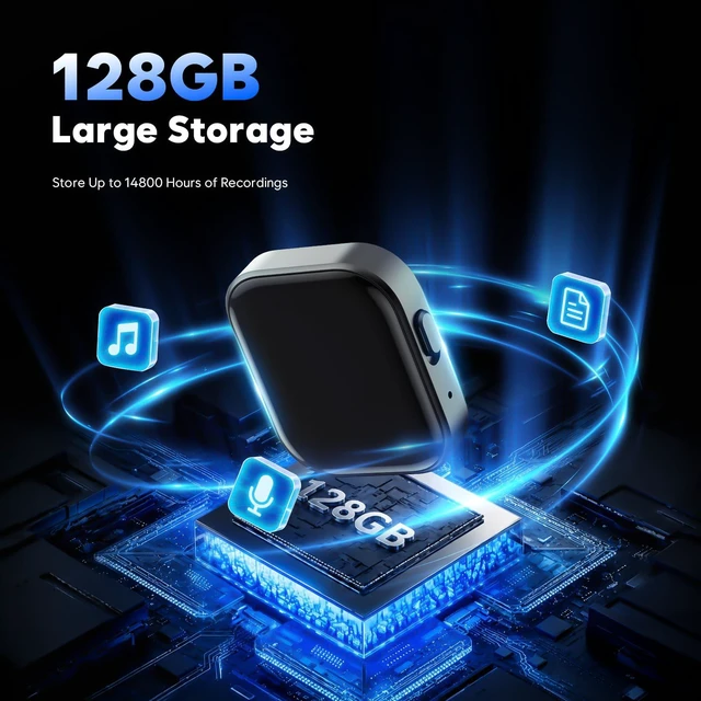 Alt view image 2 of 7 - 128GB(14800H) Magnetic Voice Recorder, Voice Activated & AI Noise Reduction 100H Battery Portable Audio Recorder, MP3/WAV Dual-Format HD Recording Device, Type-C OTG Playback for Lecture,Meeting