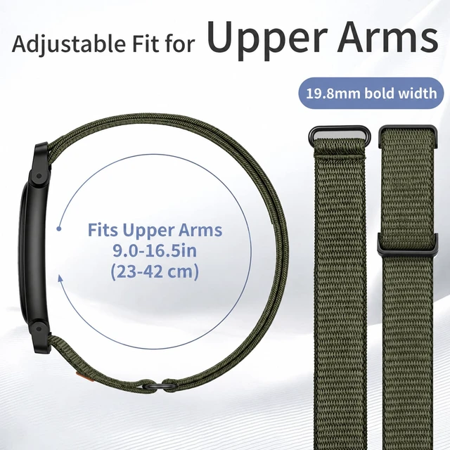 Alt view image 3 of 7 - Nylon Bicep Band Compatible with Google Fitbit Air, Integrated Metal Frame Stretch Breathable Nylon, 916.5IN with 5 Wide Hook-and-loop Straps, Removable Metal Frame, Dual-use As Bicep/wrist Band