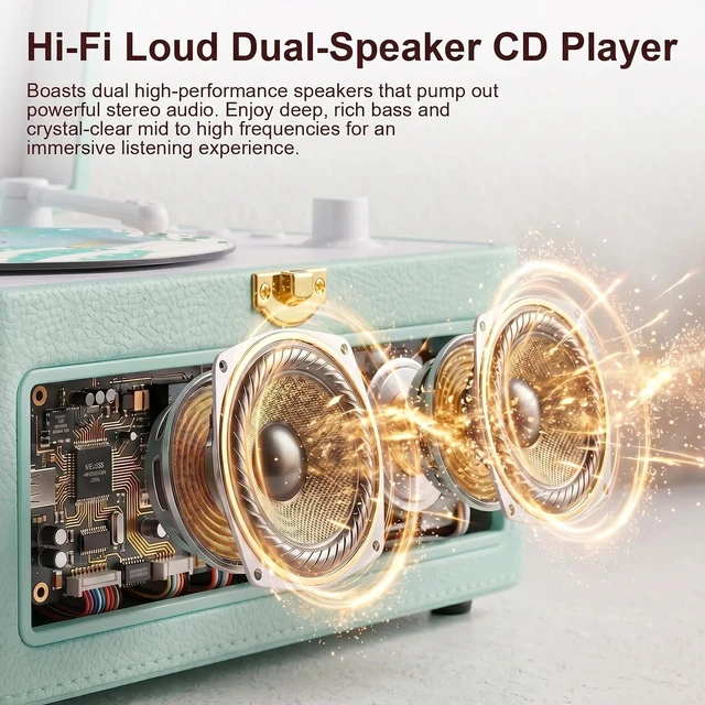 Alt view image 4 of 7 - CD Player Portable Bluetooth Retro CD Players Rechargeable 3600mAh Vintage CD-Player with Dual Speakers Hifi Sound & Radio & Remote Control Support USB/AUX Playback Headphone Jack