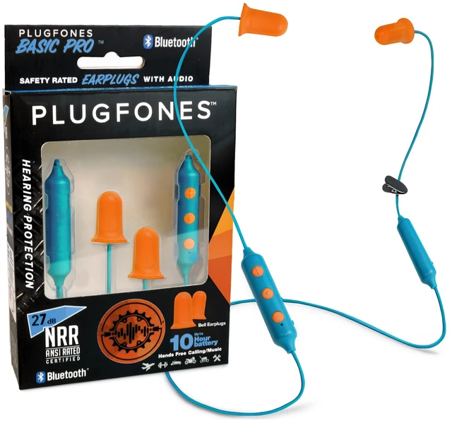 Main image of Basic Pro Bluetooth Earplug Headphones for Work, OSHA Compliant 25dB NRR Hearing Protection Earplugs, Wireless Safety Earbuds, Noise Isolating Mic, Construction, Warehouse, Blue & Yellow