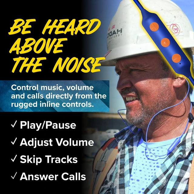 Alt view image 6 of 7 - Basic Pro Bluetooth Earplug Headphones for Work, OSHA Compliant 25dB NRR Hearing Protection Earplugs, Wireless Safety Earbuds, Noise Isolating Mic, Construction, Warehouse, Blue & Yellow
