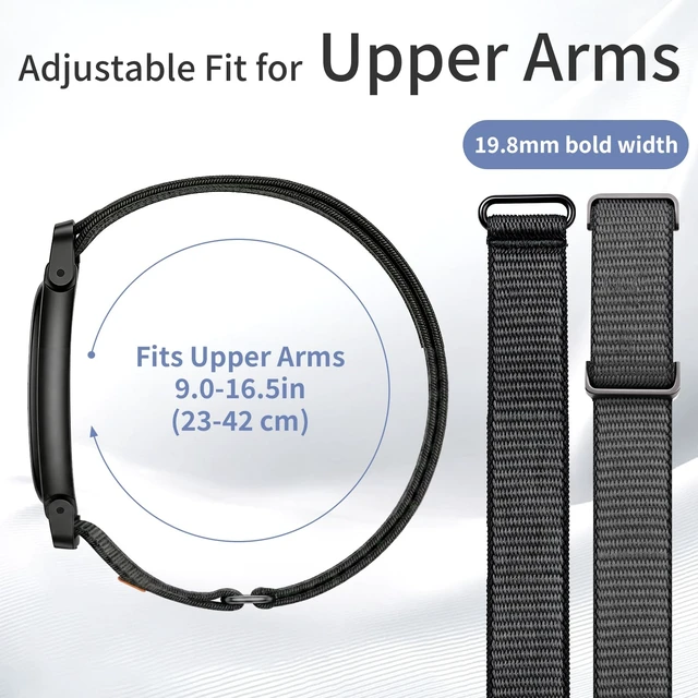 Alt view image 3 of 7 - Nylon Bicep Band Compatible with Google Fitbit Air, Integrated Metal Frame Stretch Breathable Nylon, 916.5IN with 5 Wide Hook-and-loop Straps, Removable Metal Frame, Dual-use As Bicep/wrist Band